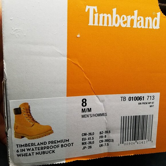 Timberland 6'' Premium Men's Boots Wheat Nubuck Size 8 - Yellow #TB010061 NEW! - Picture 13 of 13